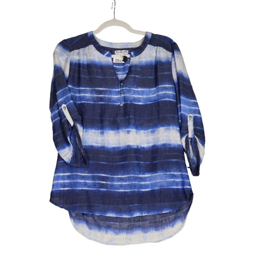 Chico's Navy and White Striped Blouse